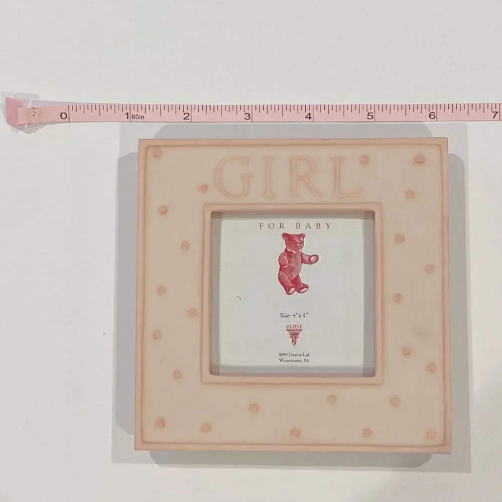 VINTAGE Baby Girl 4x4” Ceramic Photo Picture Frame Nursery Decor Pink White